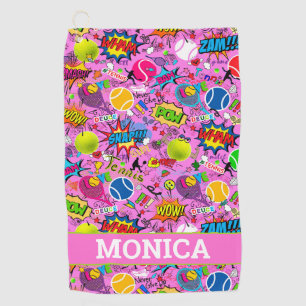 With name 😍🤩 pink Eclectic tennis🎾 pattern Golf Towel