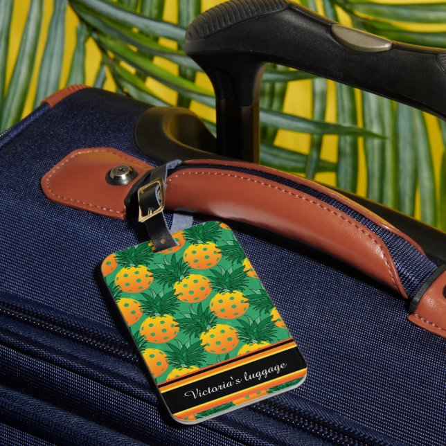 With name sweet pineapple pickleball  luggage tag (Front Insitu 1)