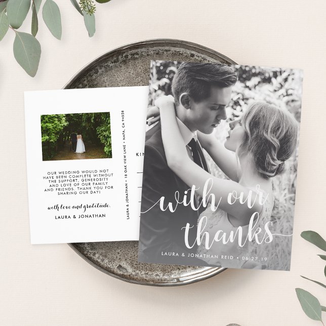 With Our Thanks | Wedding Photo Thank You Postcard (Creator Uploaded)