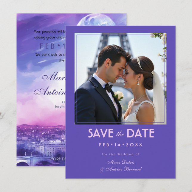 With photo Amour Éternel Eiffel Embrace Save The Date (Front/Back)