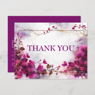 With photo fushsia Enchantment: Watercolor Wedding Thank You Card
