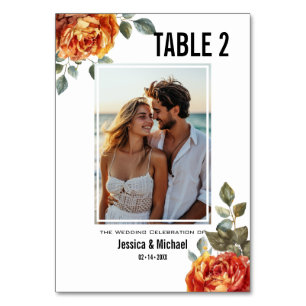 With photo & guest list Marble Dreams Orange Rose Table Number