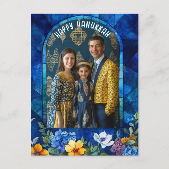 With photo🕎 Happy Hanukkah, stained glass  Postcard (Front)