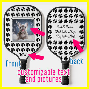 With Photo, Initials and text Paw-some Pickleball Paddle