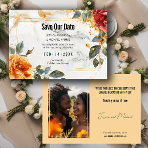 with photo Marble Dreams: Orange Rose Elegance Save The Date
