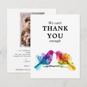 🌈With photo Thank you LGBTQ+ Rainbow Lovebirds Card