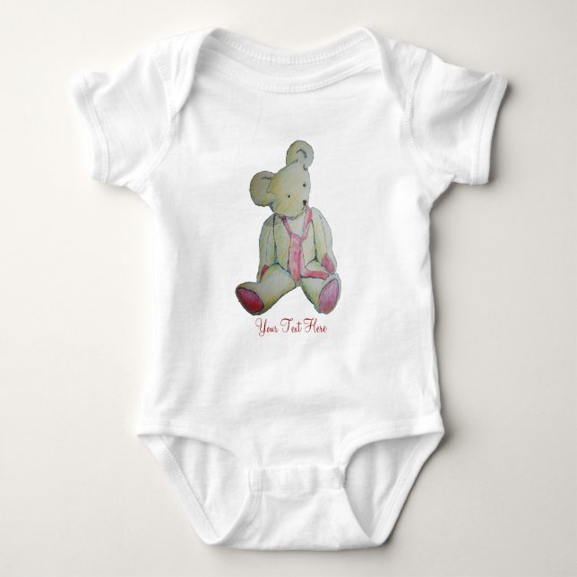 with picture of cute old teddy bear baby bodysuit (Front)