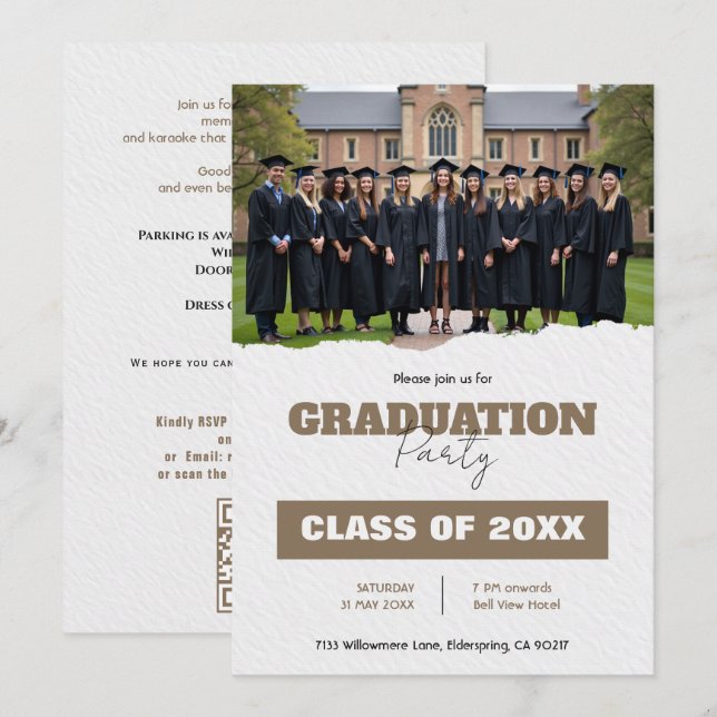 🎓With QR code Class Year Photo Grad Party Invite (Front/Back)