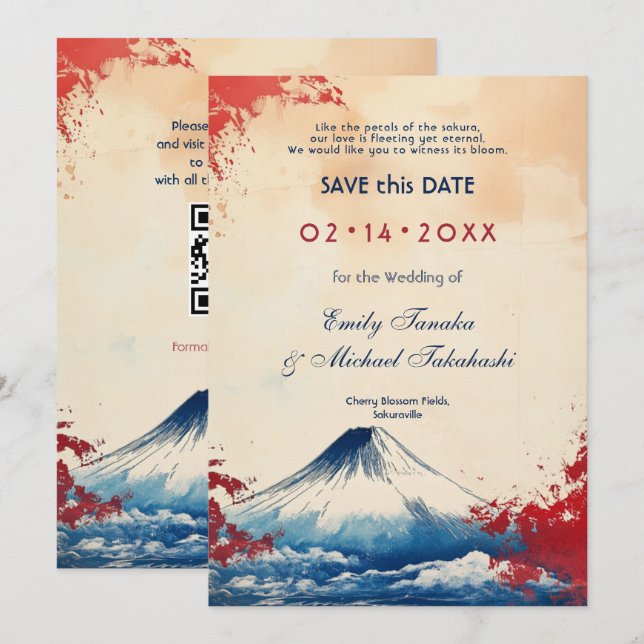 With QR code Japonesque Harmony with Fuji Save The Date (Front/Back)
