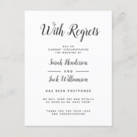 With Regrets B&W Postponed Wedding Announcement
