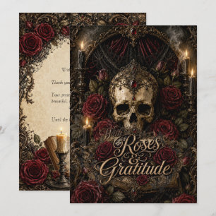 With Roses & Gratitude Gothic Halloween Thank You Card