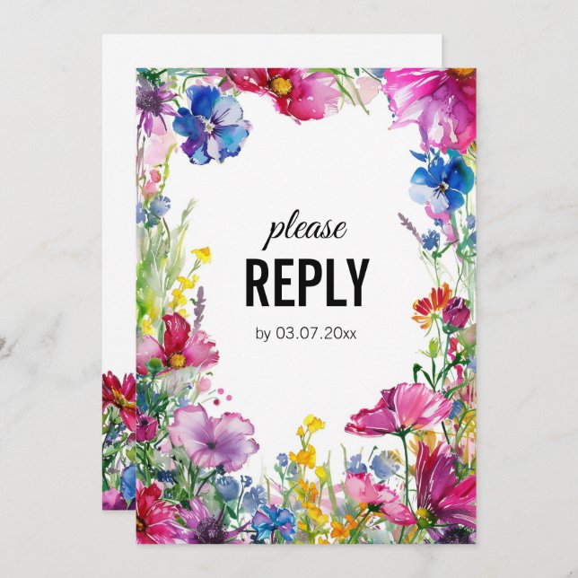 💍 With song request Meadow Blooms RSVP card (Front/Back)