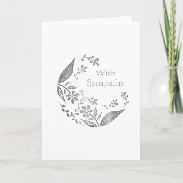 With Sympathy Elegant Silver Glitter Floral Card (Front)