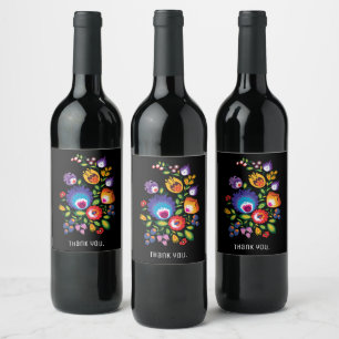 With text Asymmetrical polish Folk Wycinanki Wine Label