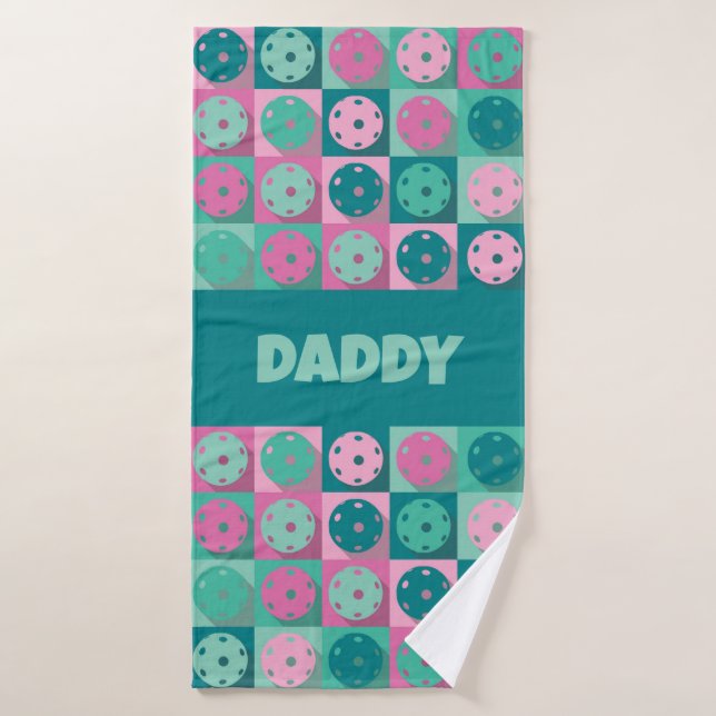 With text Awesome pickleball pink💗 and minty 💚  Bath Towel (Bath Towel)