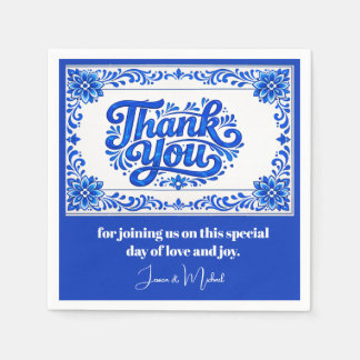 With text Azul & Limone Romance Azul Tile Napkin