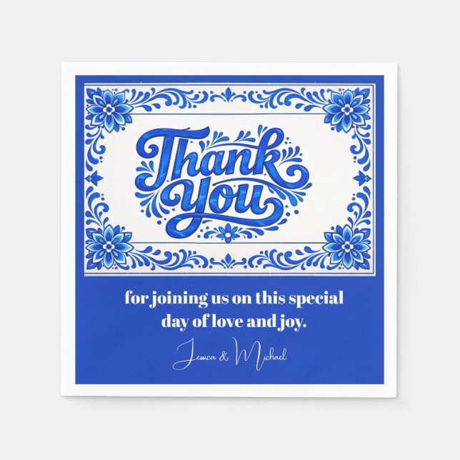 With text Azul & Limone Romance Azul Tile Napkin (Front)