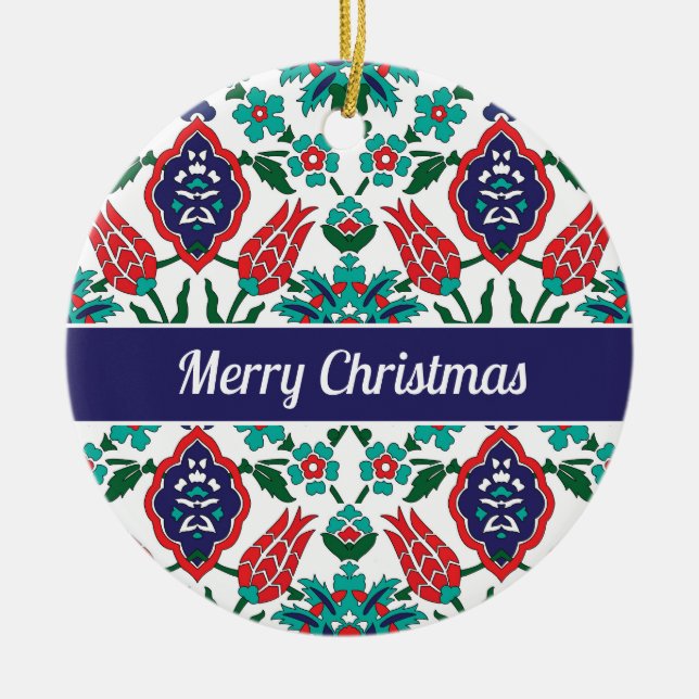 With text 💙❤️💚 Beautiful Turkish tiles  Ceramic Tree Decoration (Front)