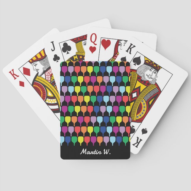 With text Colourful pickleball paddles 💚❤️💛💙 Playing Cards (Back)