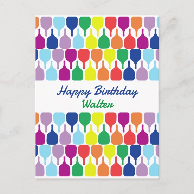 With text Colourful pickleball paddles 💚❤️💛💙 Postcard (Front)