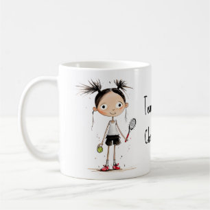 With text, cute tennis star girl coffee mug