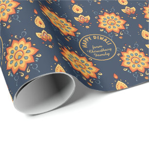 With Text, Diwali Wrapping Paper – Floral Mandala