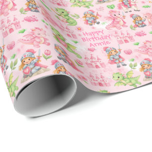 With text Fantasy Castle Birthday Wrapping Paper