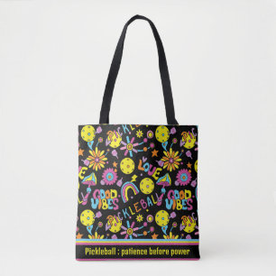 With text, Groovy, retro 90s, black Tote Bag