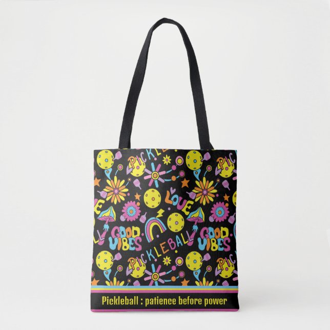 With text, Groovy, retro 90s, black   Tote Bag (Front)