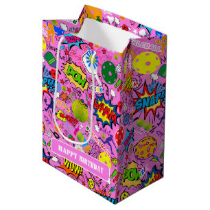 With text 😍 mixed pickleball pink  medium gift bag