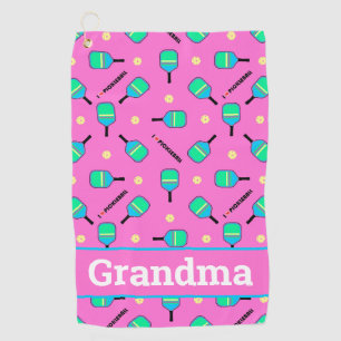 With text pastel I love Pickleball pink Golf Towel