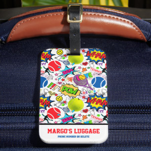 With text😍🤩Eclectic tennis🎾 pattern Luggage Tag