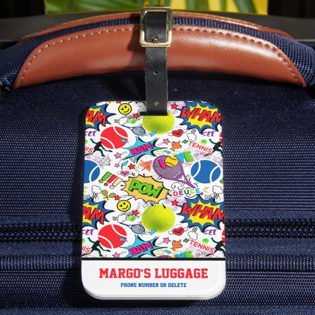 With text😍🤩Eclectic tennis🎾 pattern Luggage Tag (Front Insitu 2)