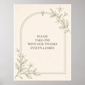 With Thanks Olive Botanical Wedding Favour Sign