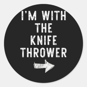 with The Knife Thrower Funny Halloween Couple Classic Round Sticker