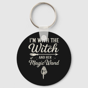 With The Witch And Magic Wand - Funny Halloween Key Ring