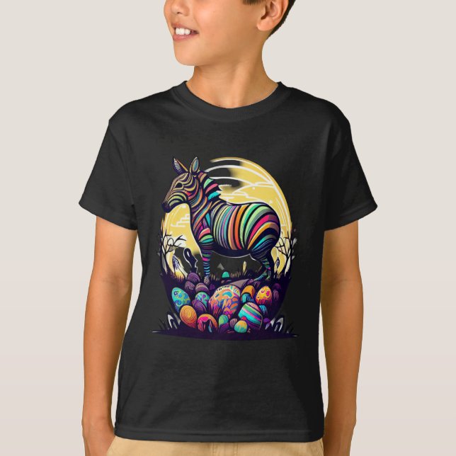 With This Get Egg Cited Easter Zebra T-Shirt (Front)