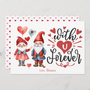 "With U Forever" Cute Gnome Couple Valentines Card