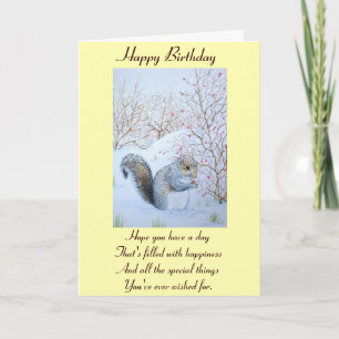 with verse cute grey squirrel snow scene wildlife card