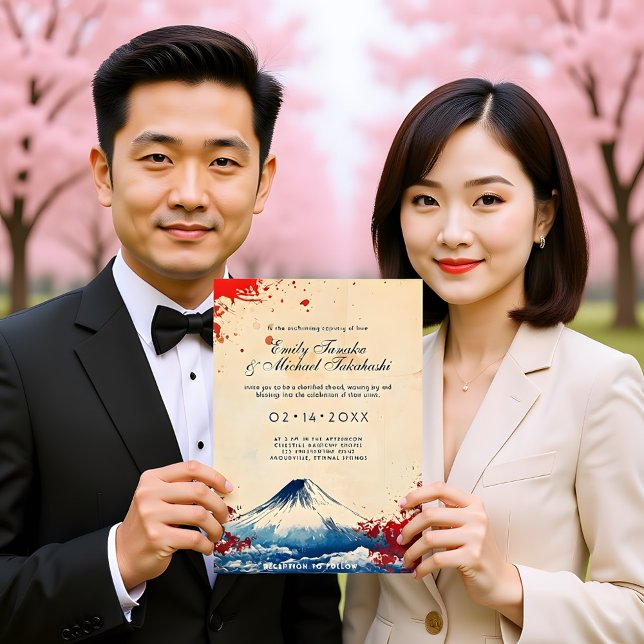 With wedding details Japonesque Harmony with Fuji Invitation (With wedding details at the back Japonesque Harmony with Fuji  Wedding Invitation)
