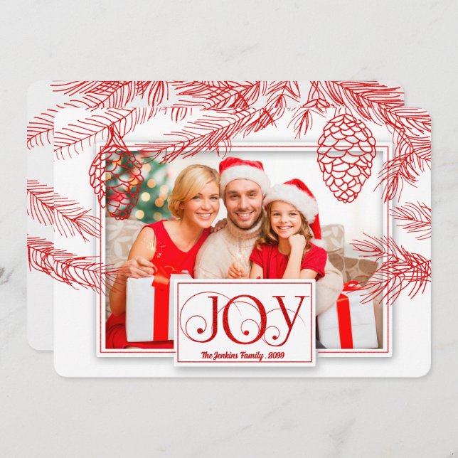 With with Red Pines Christmas Joy Photo Holiday Card (Front/Back)