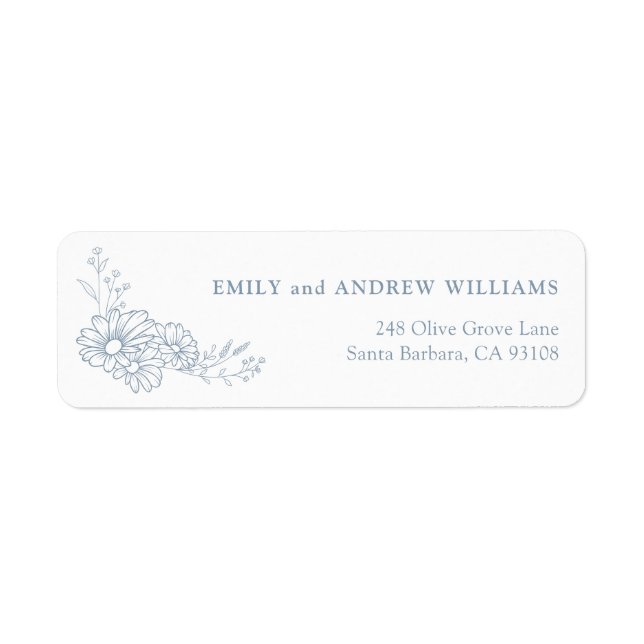 Withe Dusty Blue Daisy Wedding Return Address (Front)