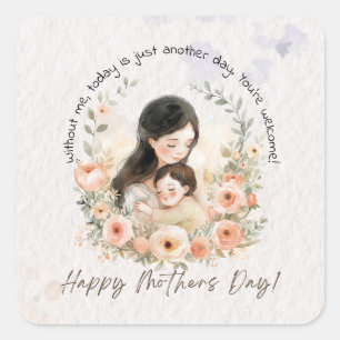 Without Me, Today is Just Another Day Funny Mother Square Sticker