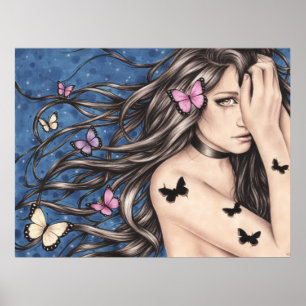 Without my Dreams Girl with Butterflies Poster
