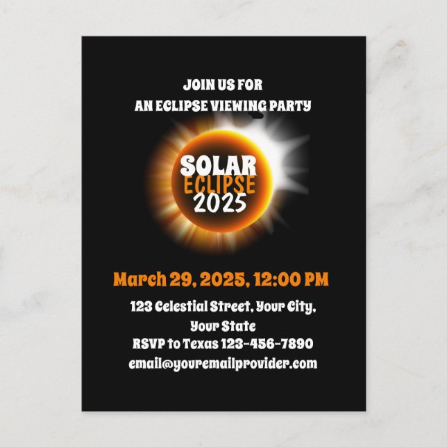Witnessing partial Solar Eclipse 3/29/2025 USA  Invitation Postcard (Front)