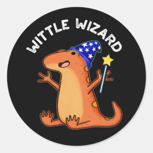 Wittle Wizard Funny Lizard Pun Dark BG Classic Round Sticker