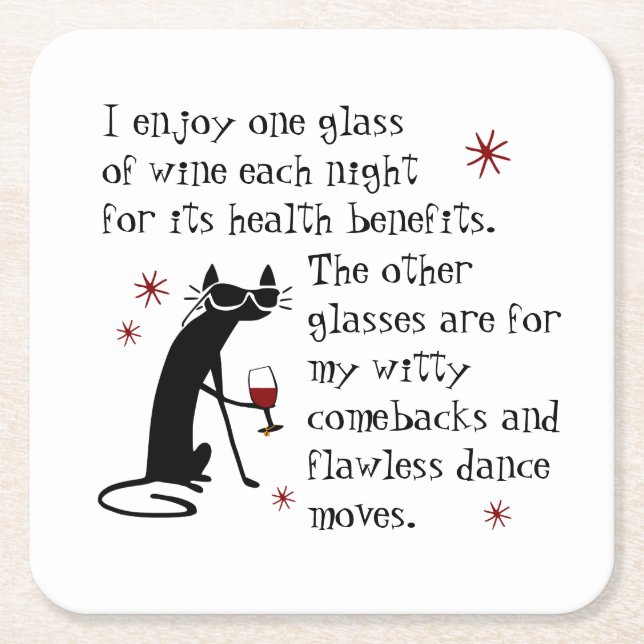 Witty Comebacks Wine Quote Black Cat Square Paper Coaster (Front)
