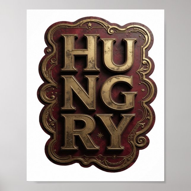 Witty Gold HUNGRY Graphic Design Poster (Front)