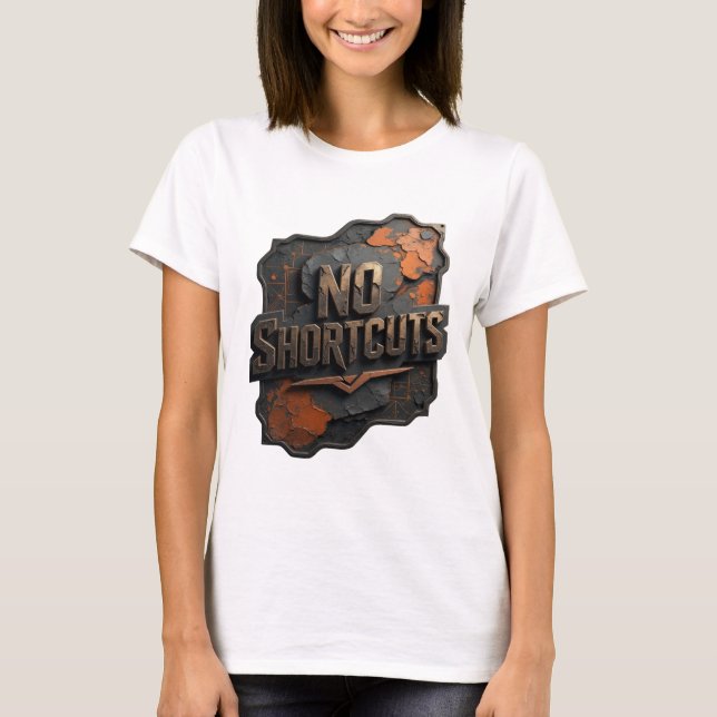 Witty Gold NO SHORTCUTS 3D Text Art T-Shirt (Front)