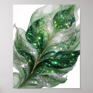 Witty Green GREEN LEAVES WITH STARS Artistic Motif Poster